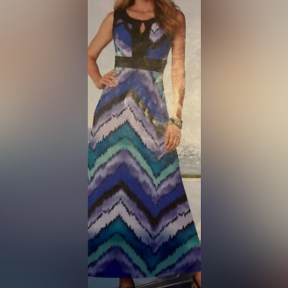 Midnight Velvet Chevron Maxi Dress - Blue and Black M